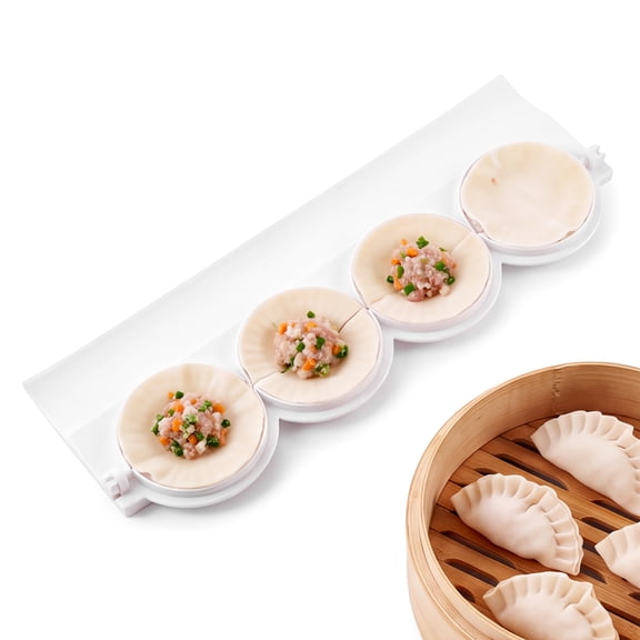 4 in 1 Dumpling Maker Press, 7 Inch Manual Four Cavity Ravioli & Empanada Press Mold with Wavy Edge for Quick Prep (White)