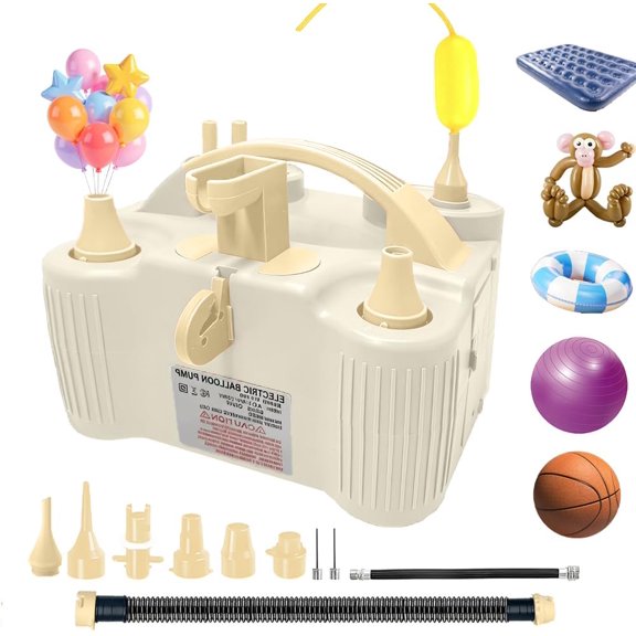 4-in-1 Electric Balloon Pump for All Balloons, Inflatables, and Sports Balls, Portable High Power Triple Inflating Ports for Latex Foil 260q Mylar Balloon
