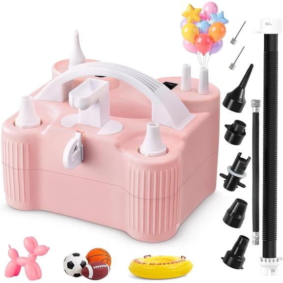 4-in-1 Electric Balloon Pump for All Balloons,Portable Dual Nozzle 600W Air Pump for Balloons,High Power Balloon Blower for Latex Foil 260q Mylar Balloon,Inflation Pool Float and Sports Balls