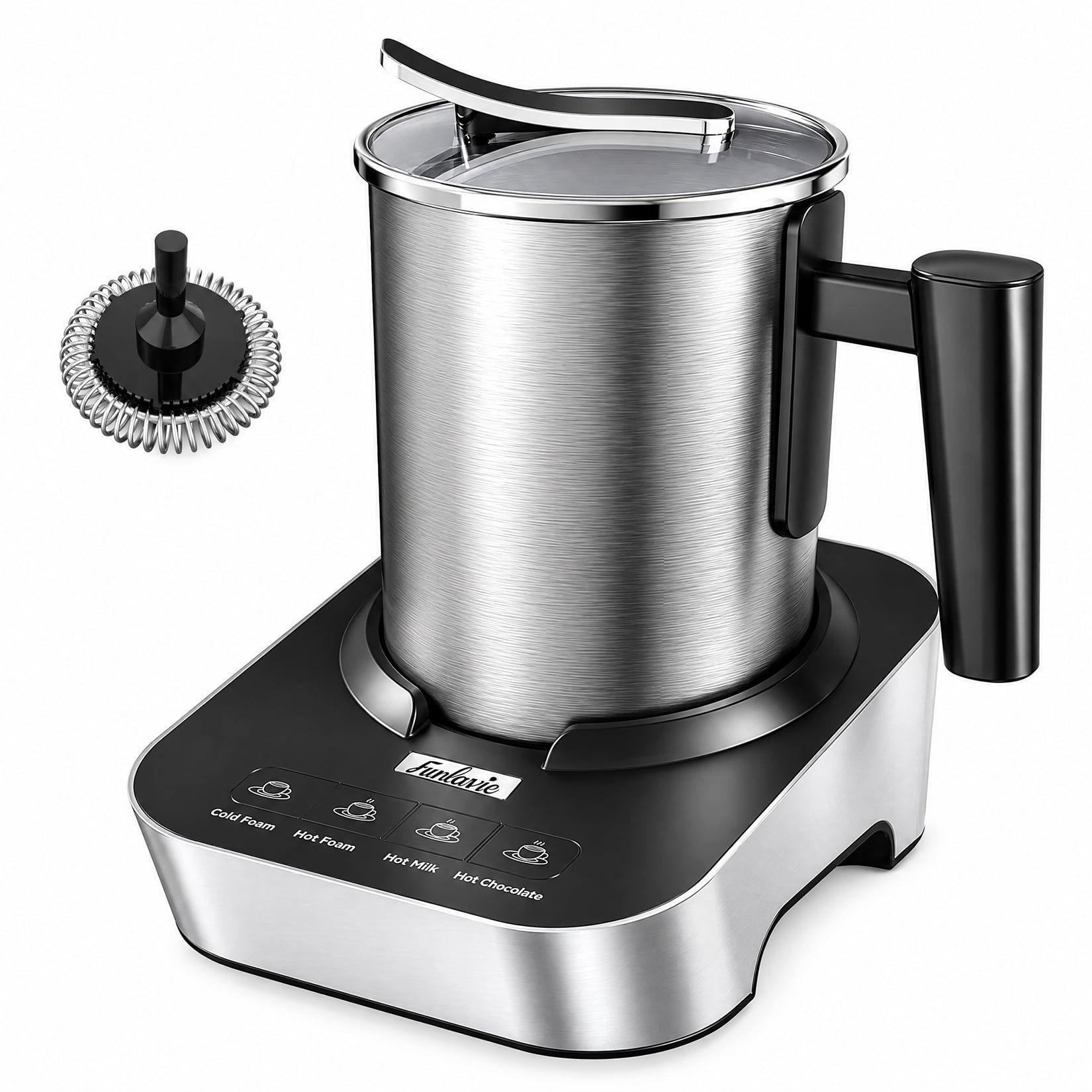 4-in-1 Electric Milk Frother and Steamer, Large 13.5oz Stainless Steel Pitcher, Hot & Cold Foam Maker and Milk Warmer for Lattes, Cappuccinos, Macchiato,Hot Chocolate, Dishwasher Safe