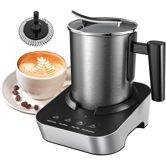 4-in-1 Electric Milk Frother and Steamer, Large 13.5oz Stainless Steel Pitcher, Hot & Cold Maker and Milk Warmer for Lattes, Cappuccinos, Macchiato,Hot , Dishwasher Safe