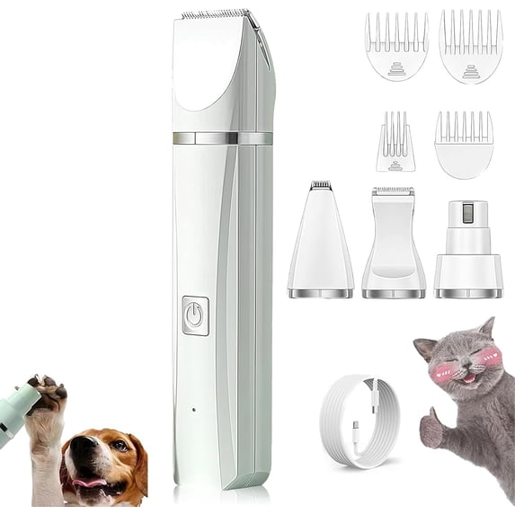 4 in 1 Electric Pet Grooming Kit - Hair Trimmer, Clippers, Nail Grinder for Cats & Dogs, Rechargeable Low Noise are Ultra-Quiet Operation, Waterproof