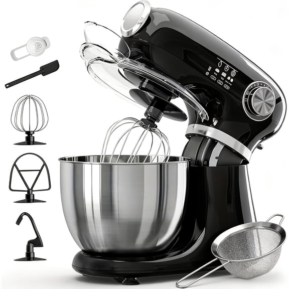 4-in-1 Electric Stand Mixer with 350-Watt Motor, 12 Speeds and Pulse Function, Includes 5.5-Gallon Stainless Steel Bowl, Paddle, Dough Hook, and Whisk for Baking Cakes, Breads, and Dough