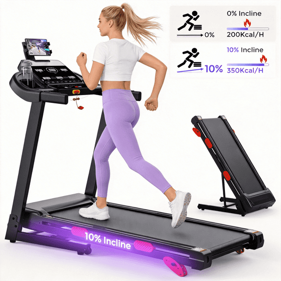4 in-1 Electric Treadmill for Home, Foldable Treadmill with 10% Incline, 9MPH Running Speed, with 3.75 HP Motor, 300-330lbs Capacity, Touch&APP Control,LED Display
