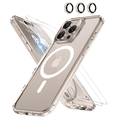 thumbnail image 1 of 4-in-1 Entronix Bundle for iPhone 16 Pro, Magnetic Clear Case & 2 Screen Protector & Metallic Camera Lens Protector, Silver, 1 of 10