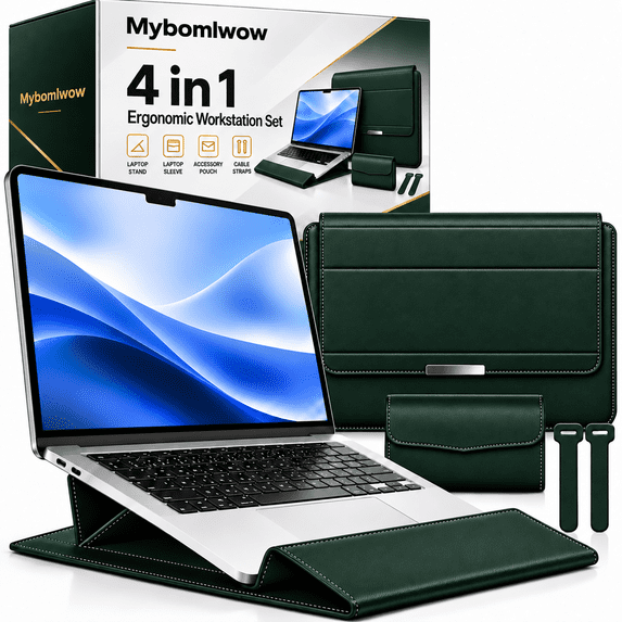 4 in 1 Ergonomic Workstation Set, Foldable Laptop Sleeve and Stand, PU ...