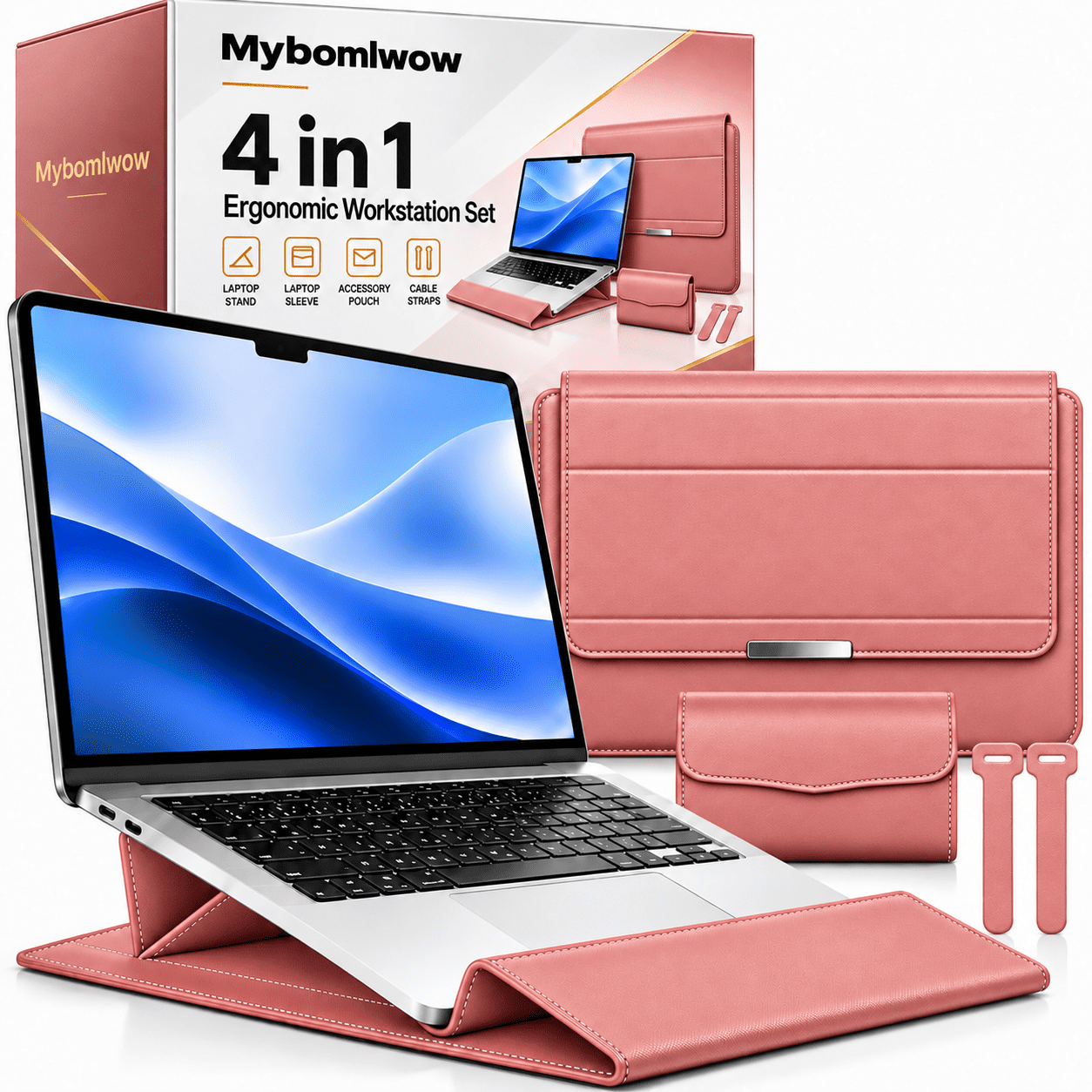 4 in 1 Ergonomic Workstation Set, Foldable Laptop Sleeve and Stand, PU ...