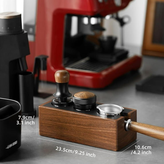 4 in 1 Espresso Tamping Station with Magnetic Drawer, Walnut Coffee Organizer for 51-58mm Portafilter