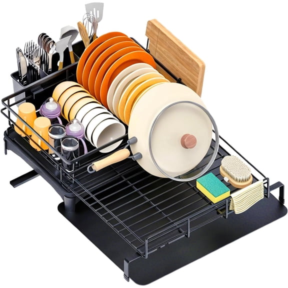 4-in-1 Extendable Dish Drying Rack, Large Capacity Modular Organizer System, Tool-Free Dish Drainer with Self-Draining Tray, Universal Fit & Rust-Resistant Dish Racks for Kitchen Counter