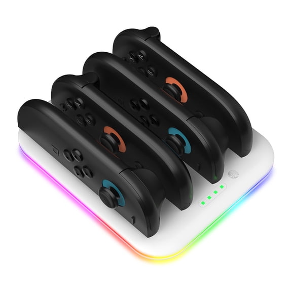 4-in-1 Fast Charger Stand with LED Light for Nintendo Switch & Left Right Controllers - Game Console Accessories-White