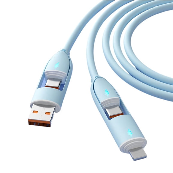 4-in-1 Fast Charging Cable 6A, Multi USB Type C Charger Cord PD Data Sync Wire, Universal Braided Phone Charger Cable for All Phone, 1-2M 6 Colors