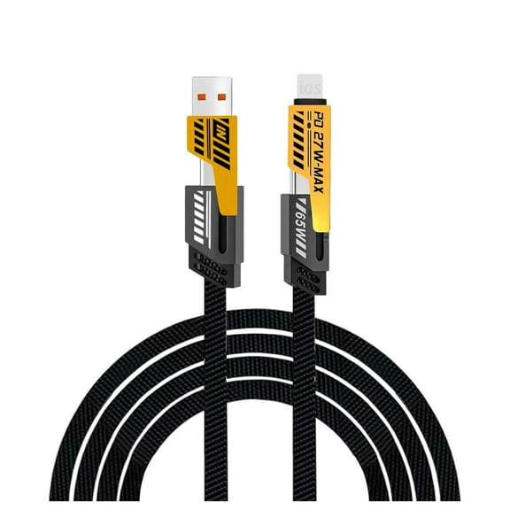 4 in 1 Fast Charging Cable, Transferring Data, 47in, Braided Cable 65W, USB C USB A and IP, Multiple Charging Cable for Phone/Pad/More