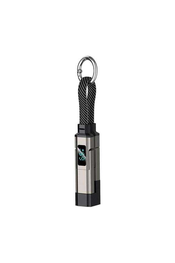 4-in-1 Fast Charging Keychain Data Cable, 65W+27W USB-C Braided Cord with Smart LED Display, for Phones