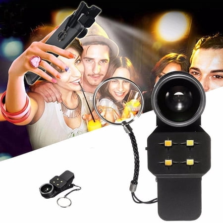 4 in 1 Fisheye Wide Angle Macro Lens Phone Soft Selfie LED Flash Fill Light