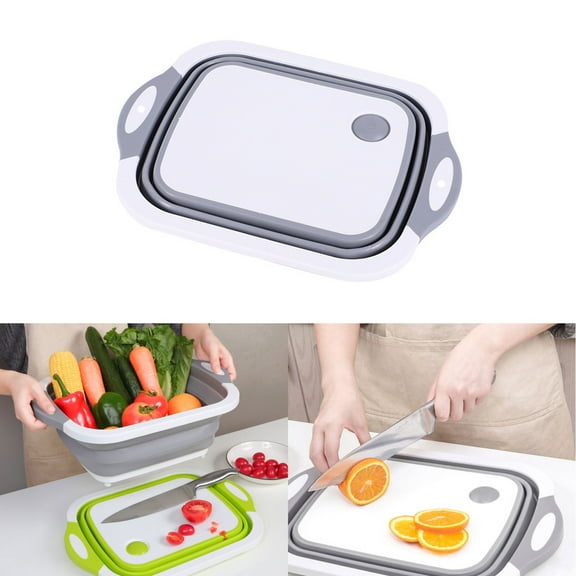 4-in-1 Folding Chopping Board & Strainer | Collapsible Cutting Board with Sink Basket | 40x30cm Space-Saving Kitchen Tool | Multipurpose for Fruits, Vegetables & Sushi | Gray PP Material