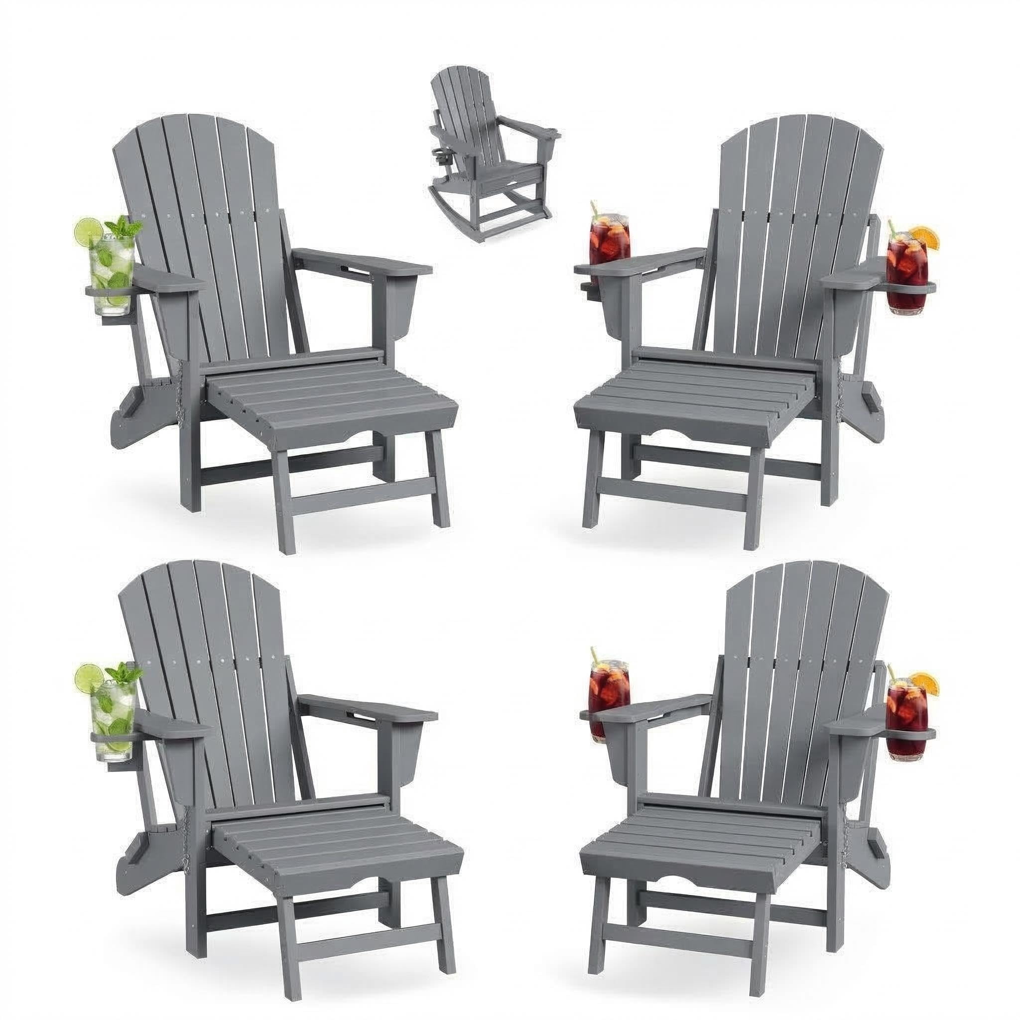 Grey 4-Piece 4-in-1 Weatherproof HDPE Adirondack Chair Set