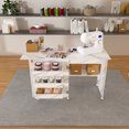 thumbnail image 1 of 4-in-1 Folding Sewing Table with Lockable Wheels - Multi-Functional Craft Station, End Table, Computer Desk and Kitchen Storage with Shelves, White Rolling Sewing Machine Table for Small Spaces, 1 of 9
