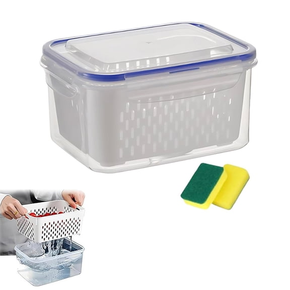 4-in-1 Food Storage Container, Fruit Storage Containers with Lid & Strainer – Large Fruit Keeper for Fridge, Leakproof Produce Saver with Drain Basket, BPA-Free Multifunctional Container