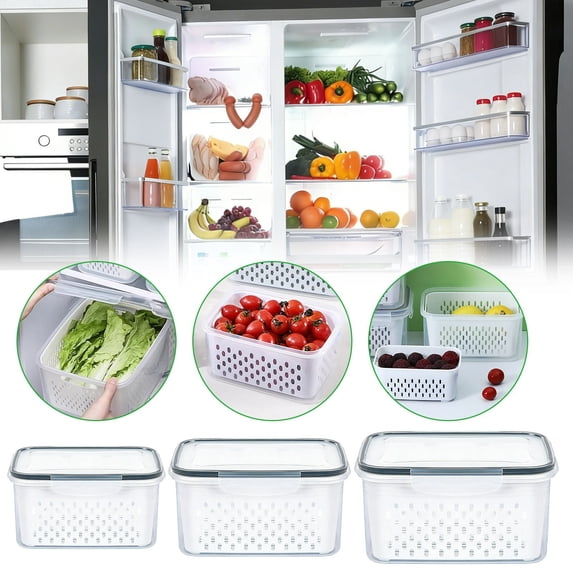 4-in-1 Food Storage Container Multifunctional Produce Box with Strainer ...