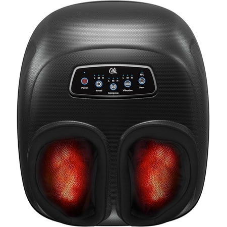 4-in-1 Foot Massager with Heat Vibration Deep 3D Shiatsu Compression and Rolling Action Big Size 13 for Men and Women Home Office Foot Pain Relief Toe-Touch Control Jet Black