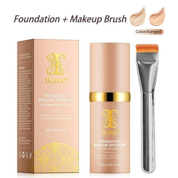 4-in-1 Foundation Medium Spectrum with Brush,Perfectly Matched Natural Skin Tone & Refreshing and Non-greasy Texture,for Everyday, Sports, Dancing and Traveling,30g