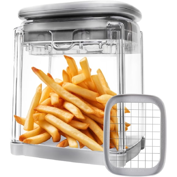 4-in-1 French Fry Cutter Potato Slicer with Container Manual Vegetable Chopper with 4 Blades Potato Cutter for Fries Apple Slicer & Onion Dicer