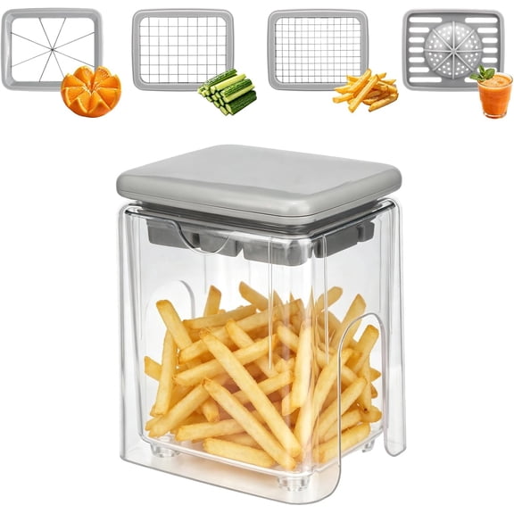 4-in-1 French Fry Cutter, Vegetable Potatoes Chopper Dicer with Sharp Stainless Steel Blades Multifunctional Manual French Fry Chip Slicer for Orange Food Vegetable Apple Carrots Tomato Onion(xw)