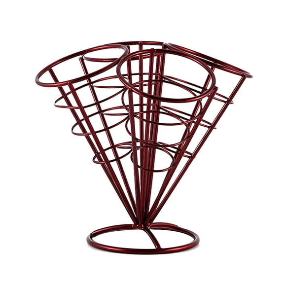 ibasenice Dark Red Metal French Fry Cone Stand Holder for Snacks and Appetizers, and 100% Reusable for Home Use