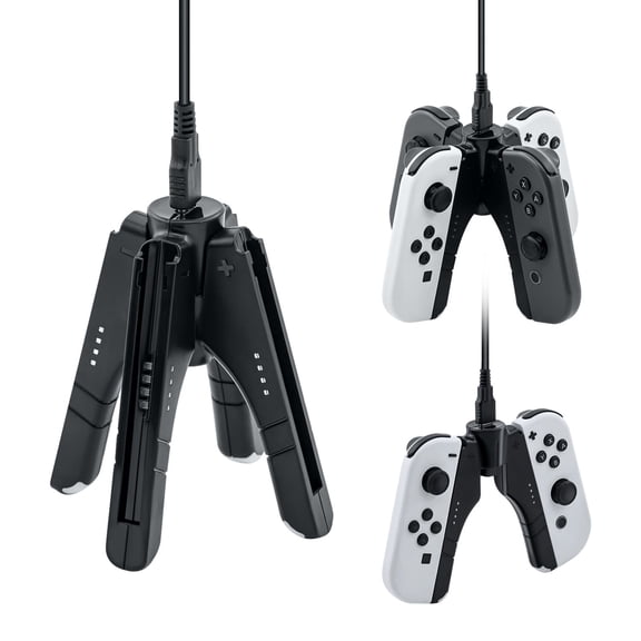 4 in 1 Charging Stand Accessory for Switch Joycons Controllers, Gamepad Charging Dock with Grips-Black