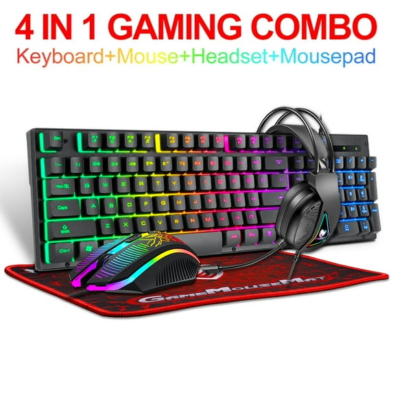 4 in 1 Gaming Combo Set, Gaming Keyboard and Mouse and Mouse pad and Gaming Headset Wired LED RGB Backlit