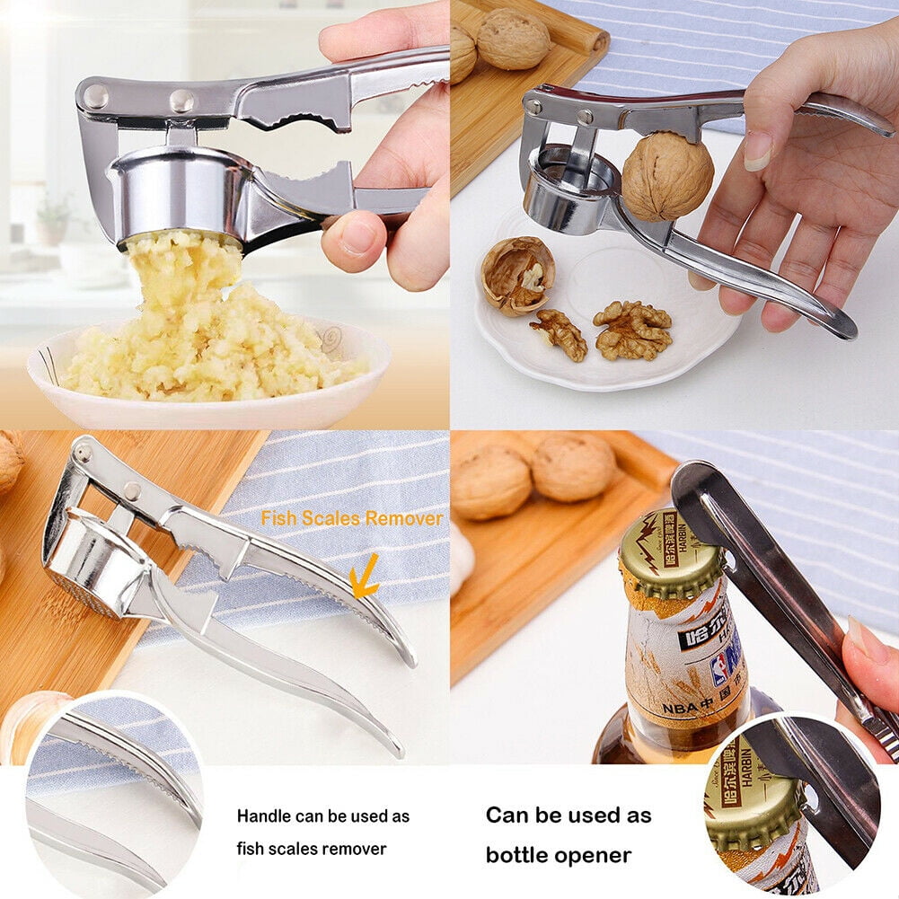 Bcooss Garlic Press and Mincer Stainless Steel Easy Squeeze Pressed Garlic Crusher with Handle, Silver