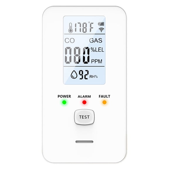 4-in-1 Gas Detector, CO and Natural Gas Monitor with Digital Display, Home Safety Alert Device for Kitchen, Garage, Office - White