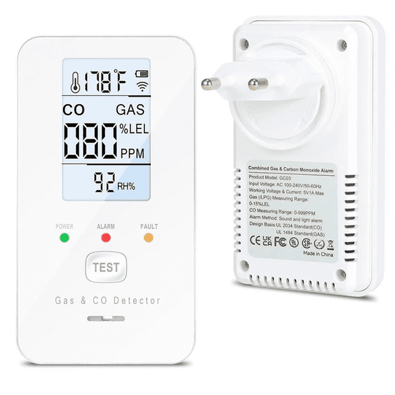 4-in-1 Gas Detector Portable Propane Natural Leak Alarm with HD Screen for Home Apartment Hotel Camping RV Safety Monitor