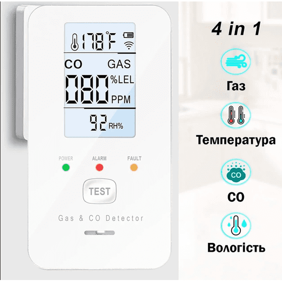 4-in-1 Gas Detector Portable Propane Natural Leak Alarm with HD Screen for Home Apartment Hotel Camping RV Safety Monitor