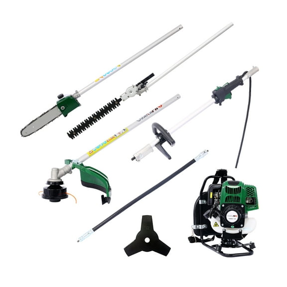 4-in-1 Gas Power Tool Combo, 31CC 4-Stroke Backpack Trimmer, Pole Saw, Hedge Trimmer, Brush Cutter