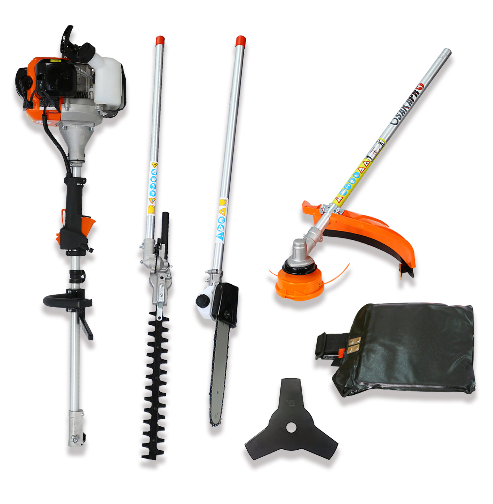 4 in 1 Gas Trimmer System, 52CC 2-Cycle Pole Saw, Hedge Trimmer, Brush Cutter - EPA Compliant