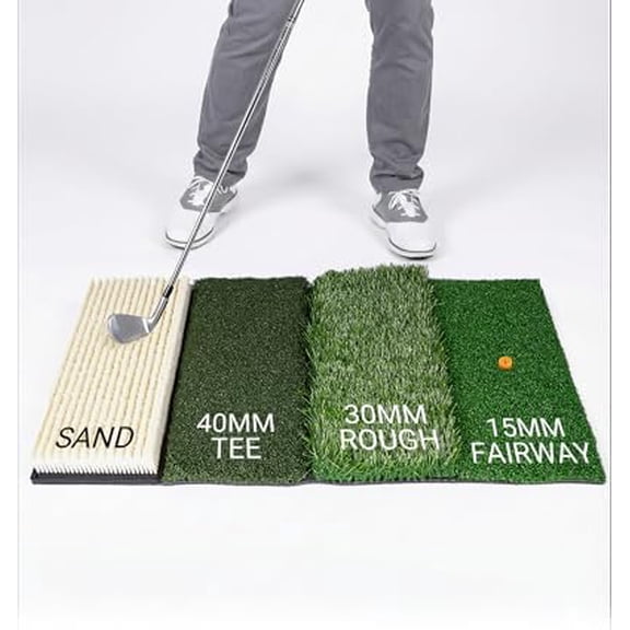 4-in-1 Golf Hitting Mat, Golf Practice Mat with Fairway, Rough, Sand & Tee Turf, Indoor Outdoor Golf Training Mat for Driving, Chipping & Putting with Golf Mat Tees$$Sport & Recreation Other