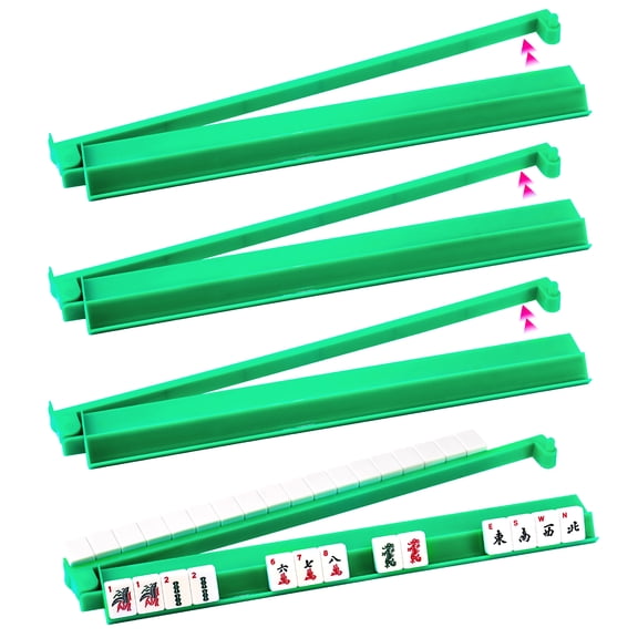 4-in-1 Green Acrylic Mahjong Tile Rack with Built-in Pusher for American Mahjong