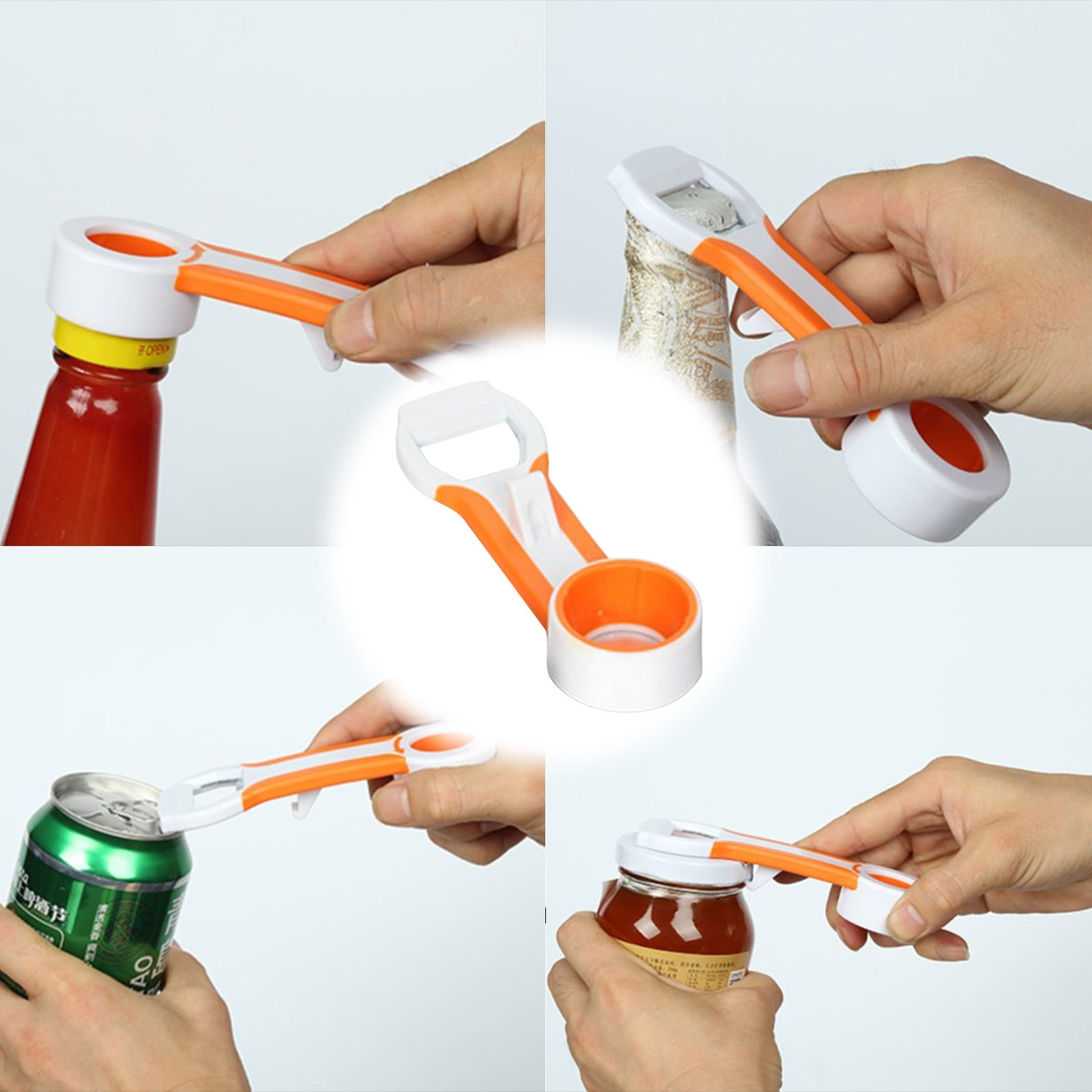 2 pack 5-in-1 Multi Function Plastic Grip Bottle Opener- Easily Opens Twist  Caps, Bottle Caps, Canning Lids and Can Tabs (Black & White)