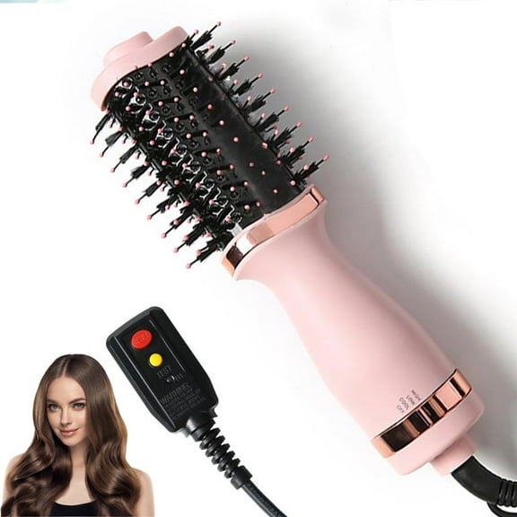 4-in-1 Hair Dryer Brush Blow Dryer with Oval Barrel, Straightener, Volumizer, and Curler, Hot Air Styler and 360 Rotating Hair Dryer for All Hair Types(Pink)