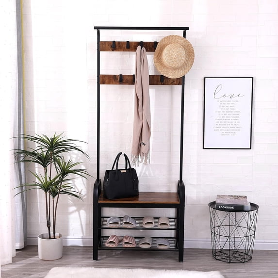 4-in-1 Hall Tree with Shoe Coat Rack Furniture Storage 9 Removable ...