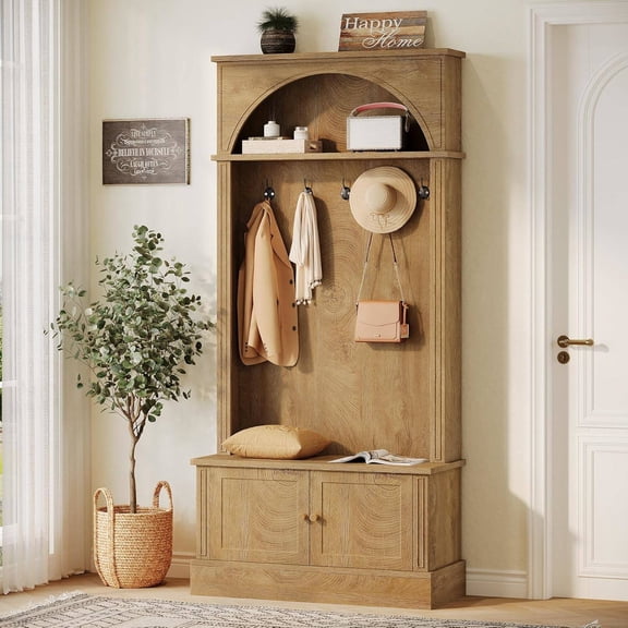 4-in-1 Hall Tree with Shoe Storage, Coat Rack & Bench, 70.86" Tall Entryway Mudroom Organizer with Adjustable Shelves (Brown)