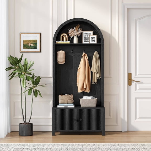 4-in-1 Hall Tree with Shoe Storage, Entryway Coat Rack & , Black