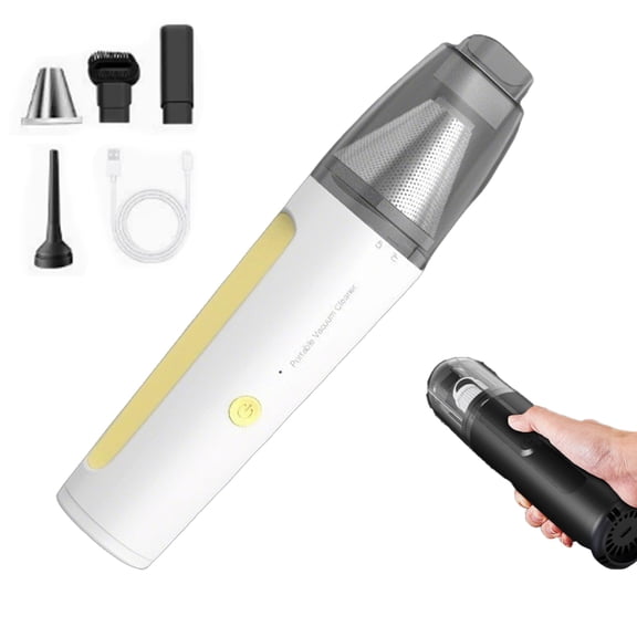 4-in-1 Handheld Cordless Vacuum Cleaner with Powerful Suction, Portable Lightweight Multi-Function Car & Home Dustbuster, USB-C Rechargeable, Easy Empty Washable Filter (Yellow)