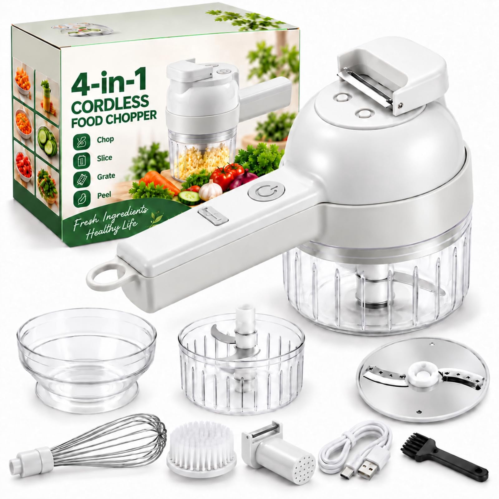 4 in 1 Handheld Electric Vegetable Cutter, Multi Blade Food Chopper ...