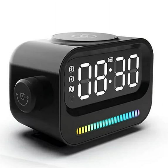 4-in-1 High Quality Bluetooth Speakers 15W LED RGB Light Digital Alarm Clock Mobile Phone Magnetic Wireless Charger,A