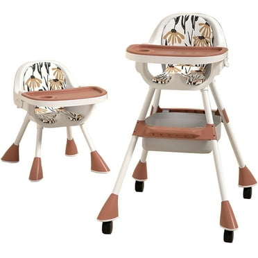4-in-1 Highchair for Babies and Toddlers, Baby High Chair Portable Baby Chair with Wheels, 2 Removable Trays, Support Multi-Gear Adjustment, Brown
