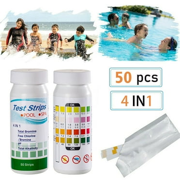 4 in 1 Hot Tub Test Strips - 50 ct - Water Testing Kit for Swimming Pool & Spa - Tester for Hardness, Total & Free Chlorine, Bromine, Alkalinity & pH