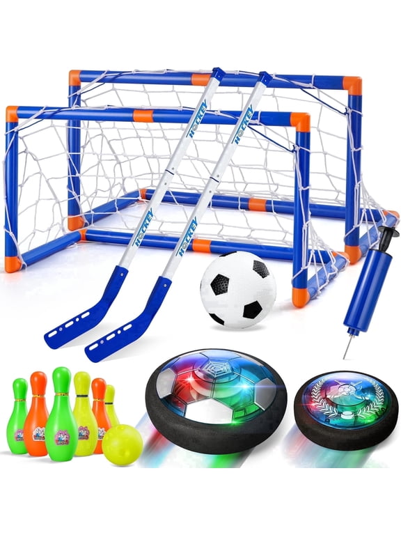 4-in-1 Hover Soccer Ball Set, Rechargable Air Floating Soccer Toy with LED Lights, Indoor & Outdoor Kids Sports Toys, Christmas Birthday Gifts for Boys Girls Aged 3 4 5 6 7 8-12