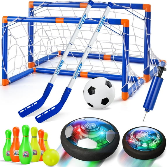 4-in-1 Hover Soccer Ball Set, Rechargable Air Floating Soccer Toy with LED Lights, Indoor & Outdoor Kids Sports Toys, Christmas Birthday Gifts for Boys Girls Aged 3 4 5 6 7 8-12